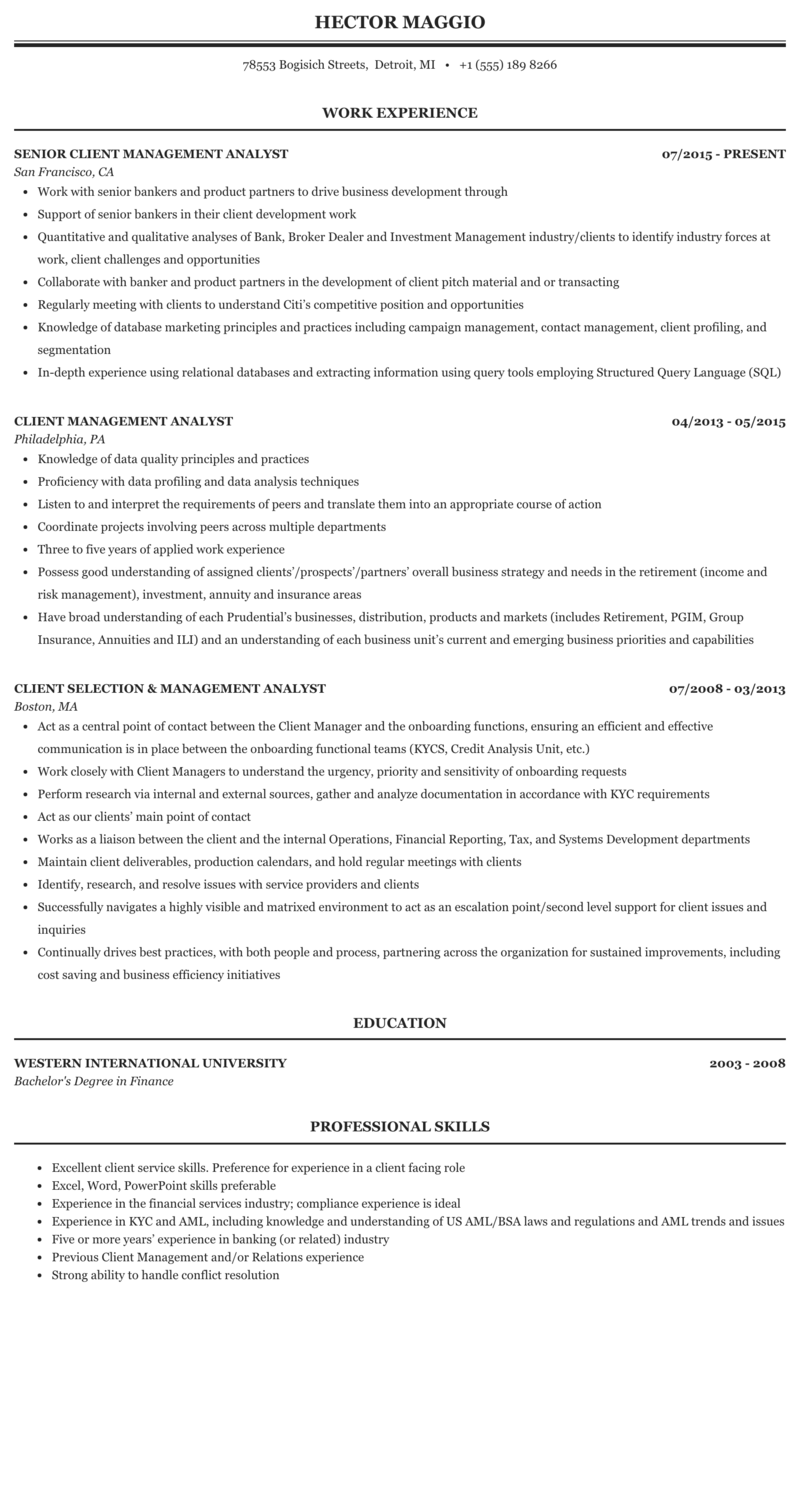 Client Financial Management Analyst Job Description Client Financial