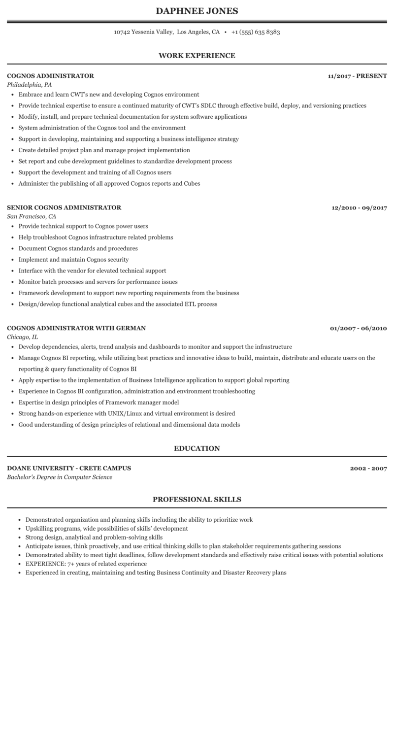 Cognos Administrator Resume Sample | Mintresume