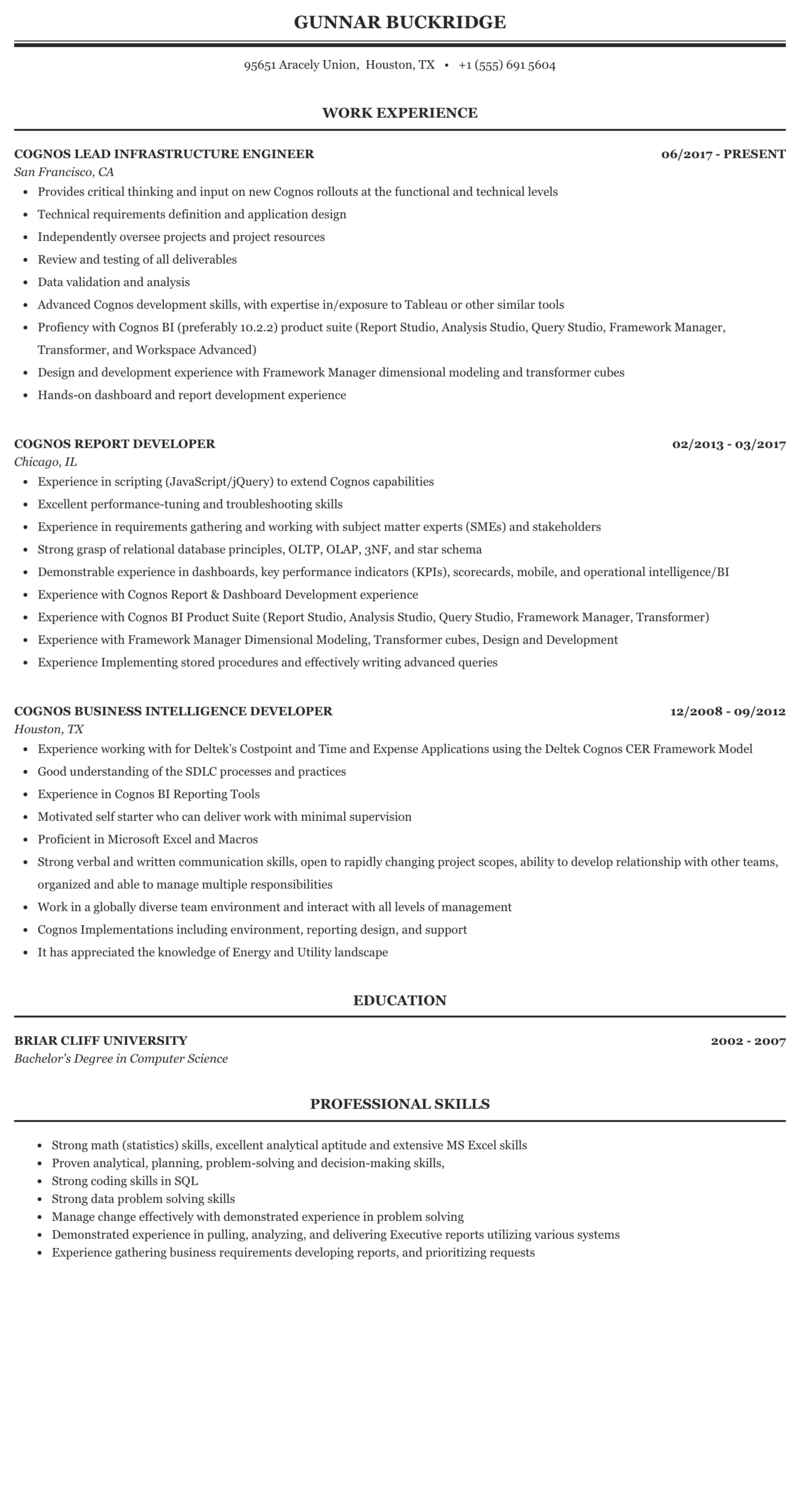 Cognos Resume Sample | Mintresume