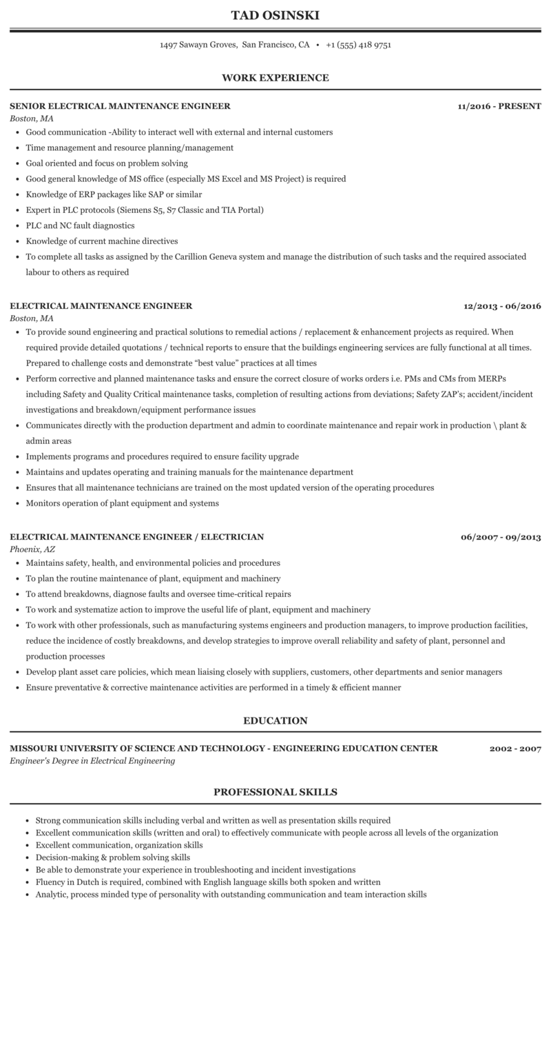 Maintenance Supervisor Resume Pdf Maintenance Supervisor Resume