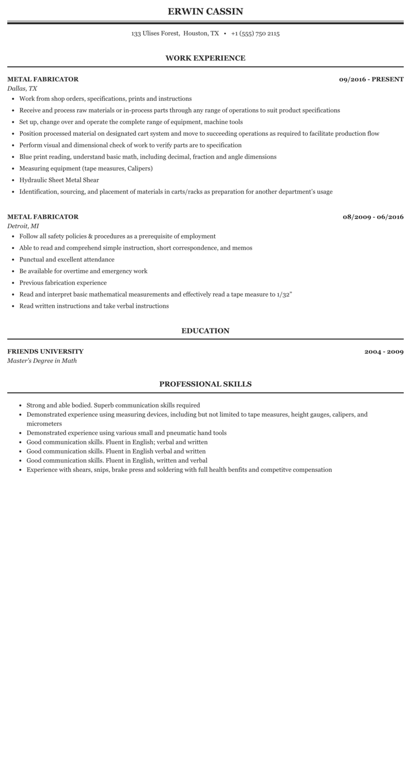 Welder Fabricator Resume Sample Finder Jobs