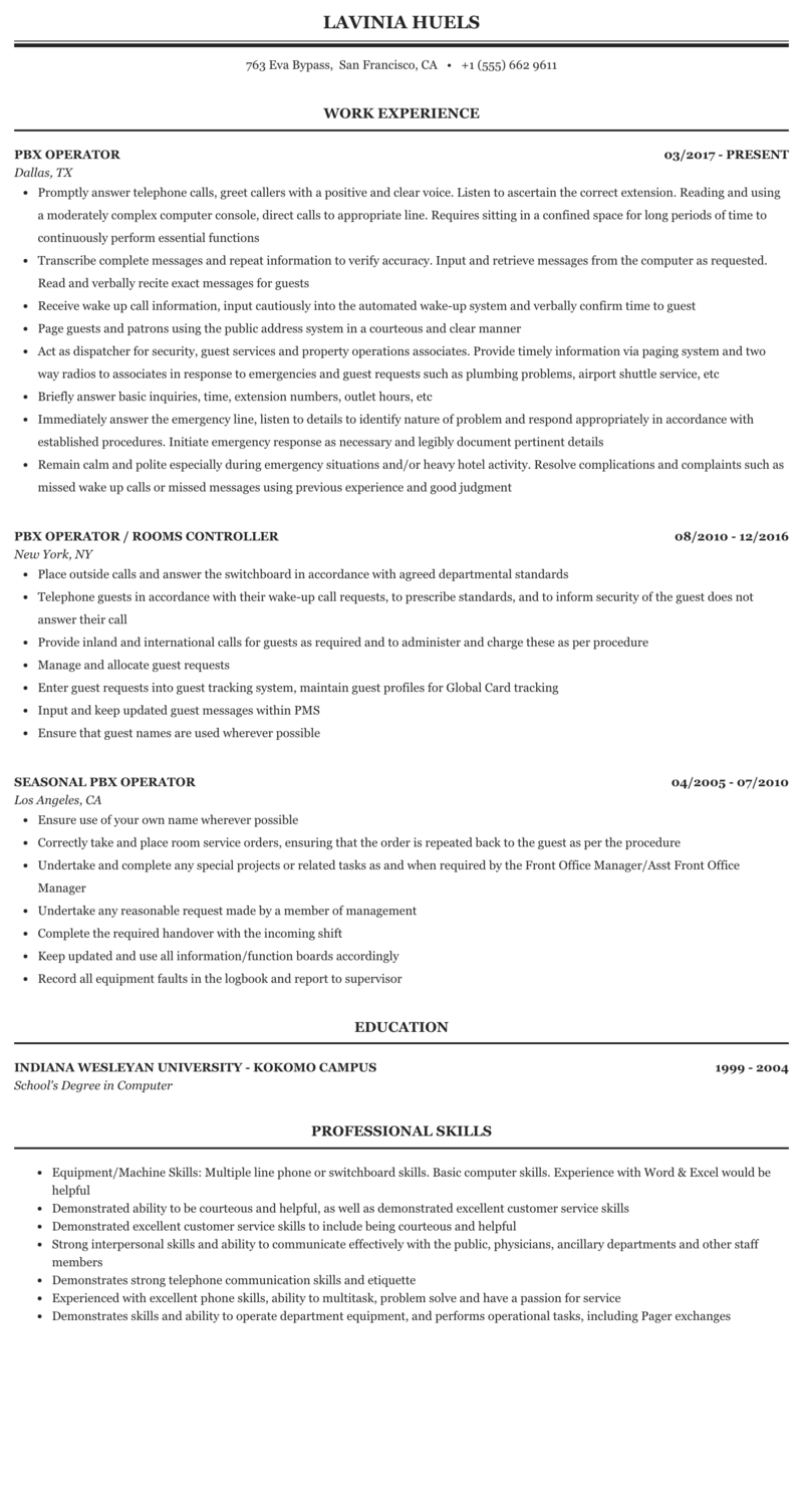 Switchboard Operator Job Description