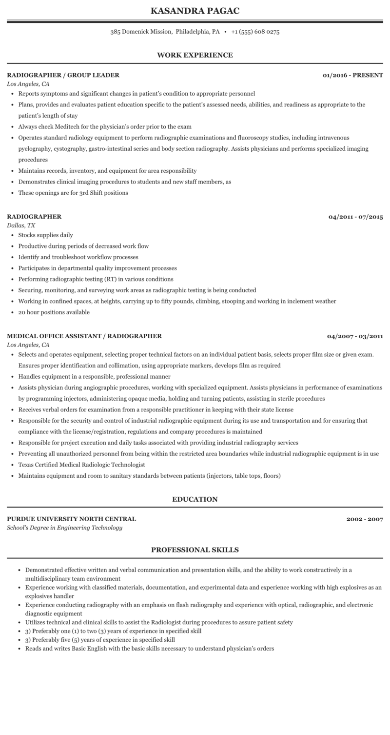 Radiography Resume
