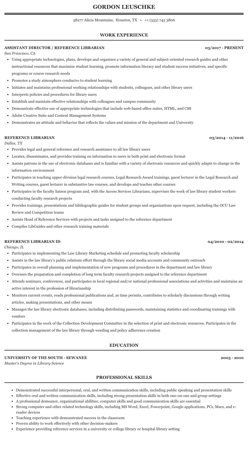List Of Technical Skills For Reference Librarians 2023 Reference Librarian Resume Sample | Mintresume