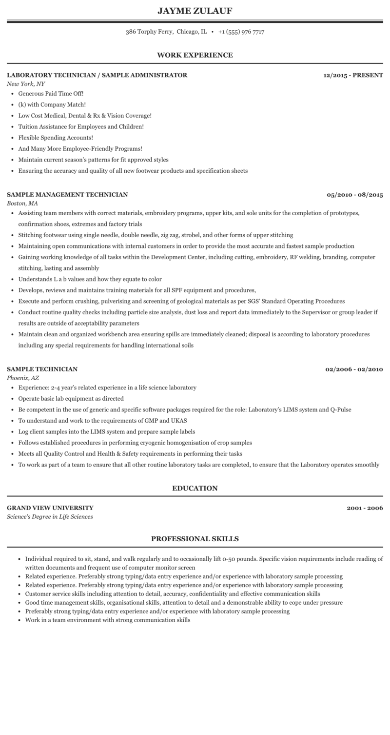 Sample Technician Resume Sample | Mintresume
