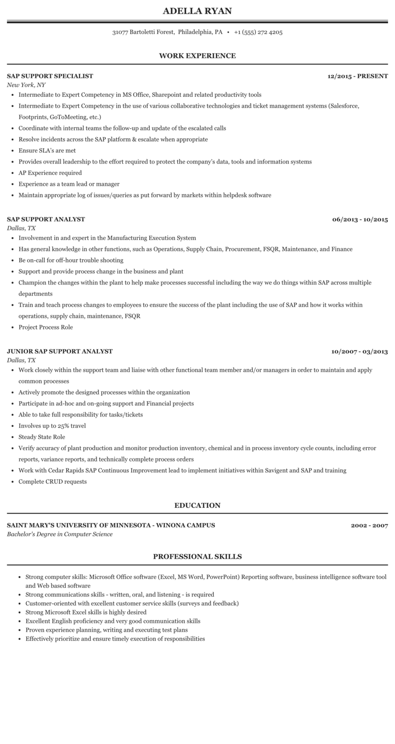 Sap Support Resume Sample | Mintresume