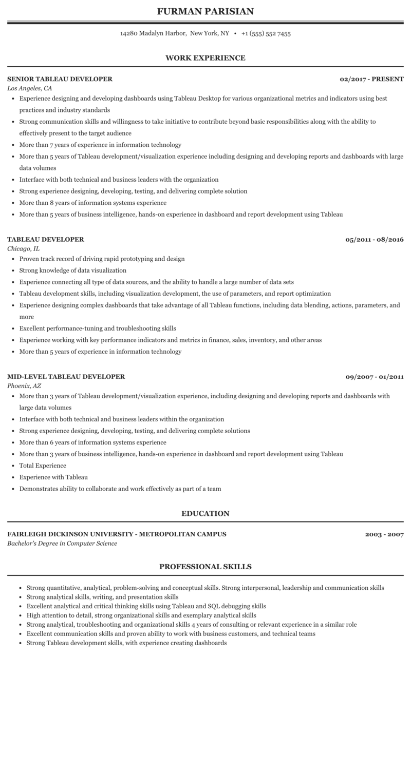 List Of Tableau Developer Jobs In Bangalore References