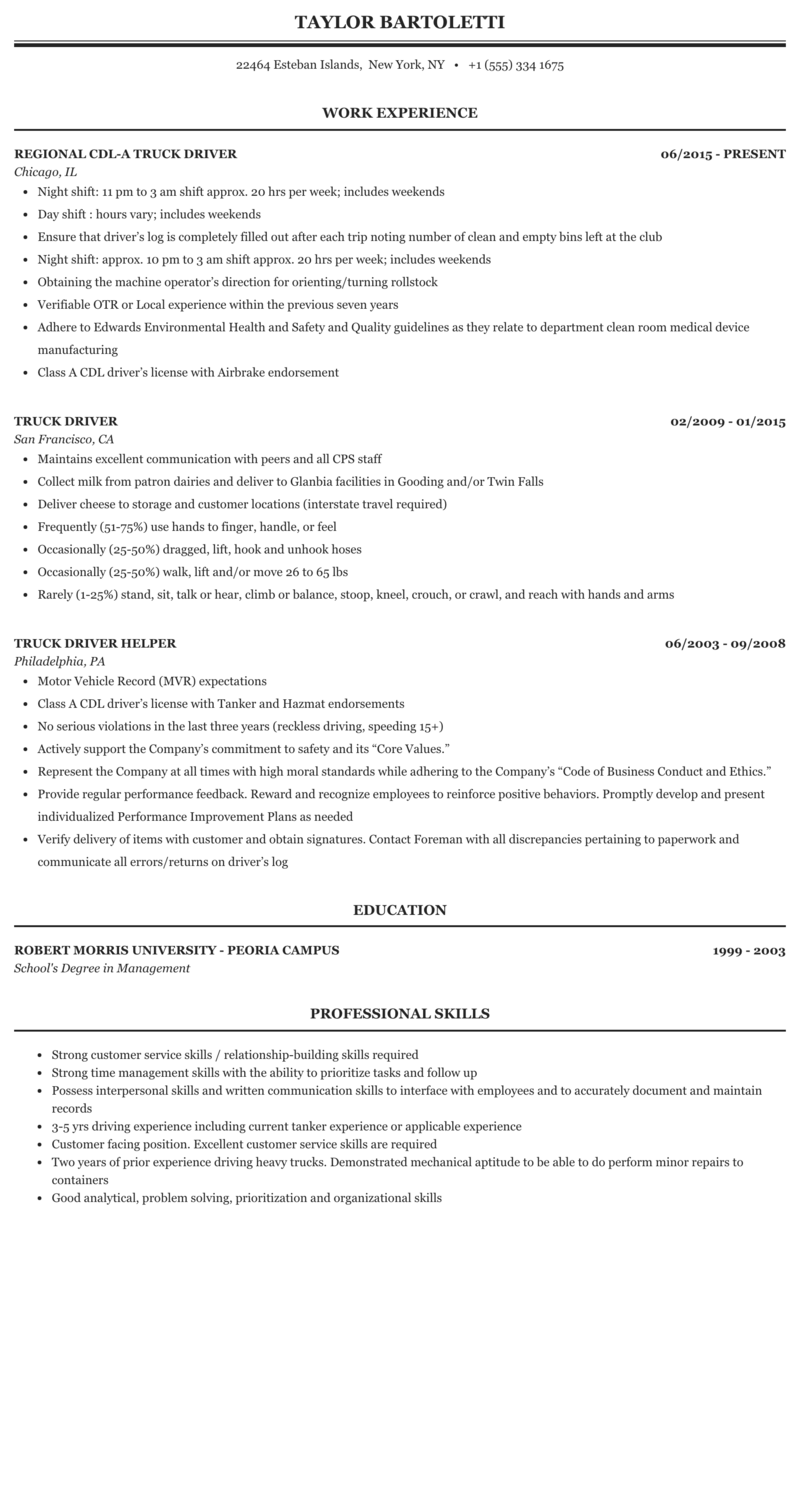 Cdl Driver Resume Samples Resume Examples Truck Driver Driver Examples Resume Resumeexamples