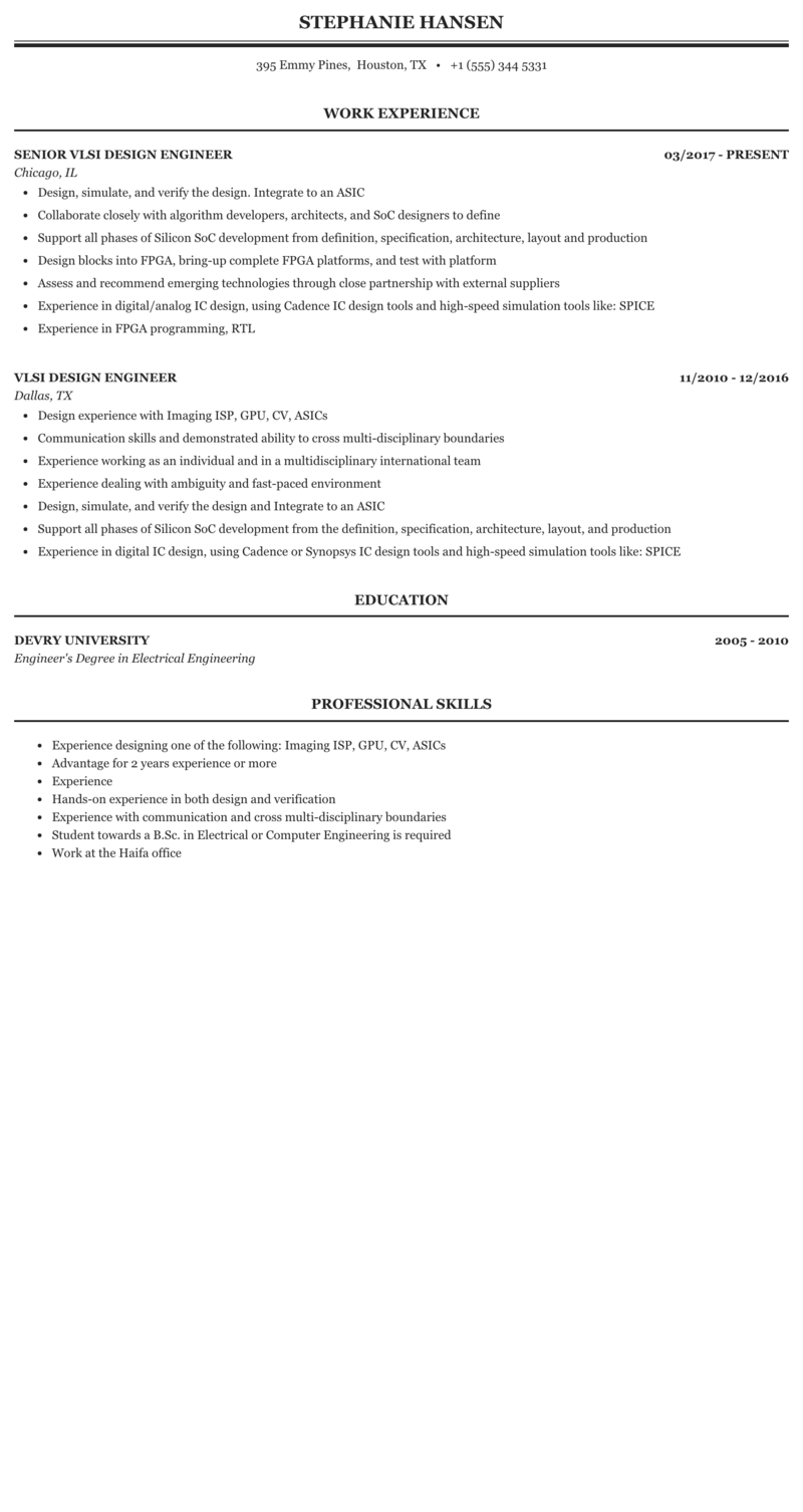 Vlsi Design Engineer Resume Best Resume Ideas