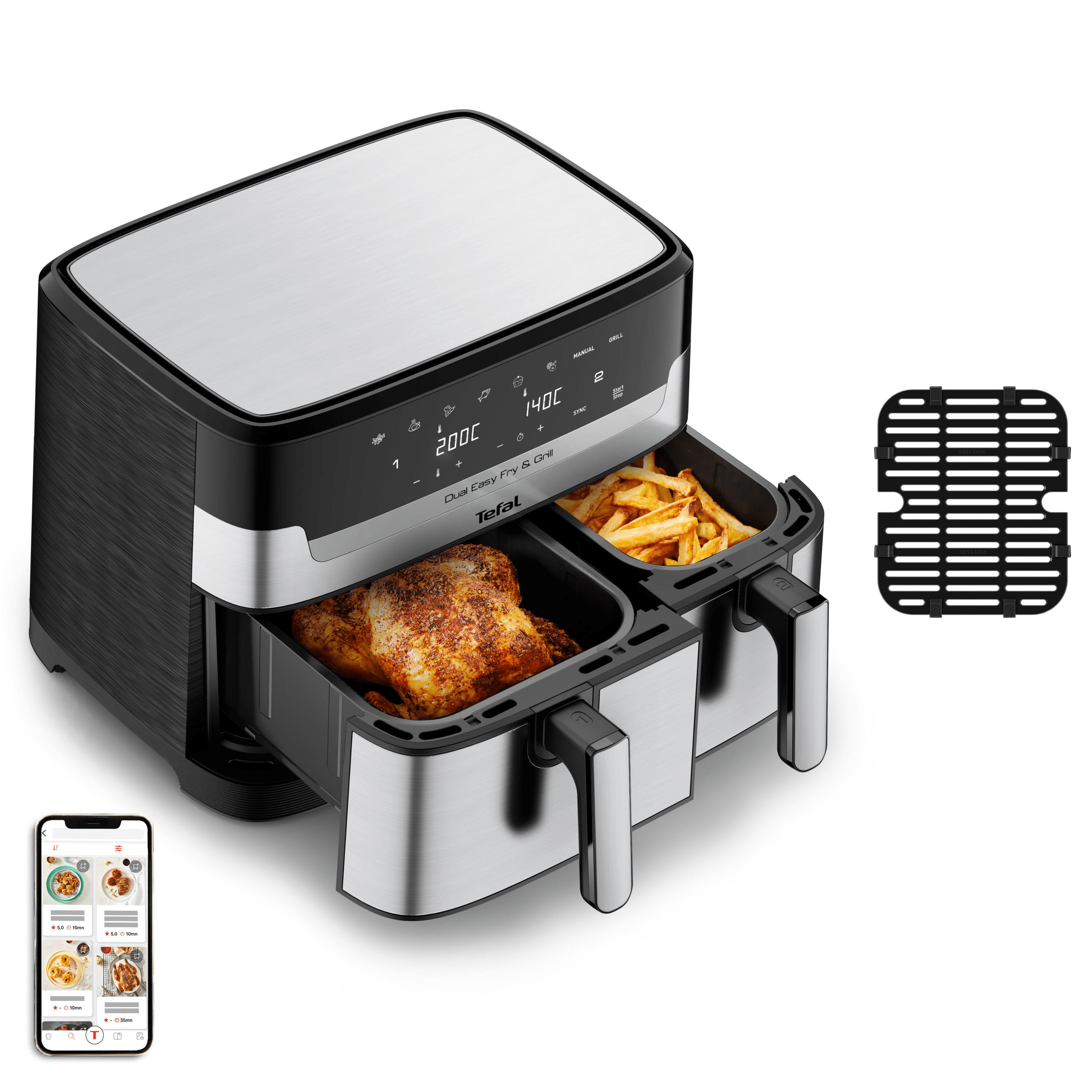 TEFAL EY905D Dual Easy Fry & Grill Doppelkammer-Heißluftfritteuse mit 2