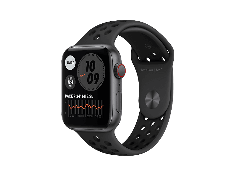 APPLE Watch SE Nike (GPS + Cellular) 44mm Smartwatch Fluorelastomer, 140 220 mm, Space Grau