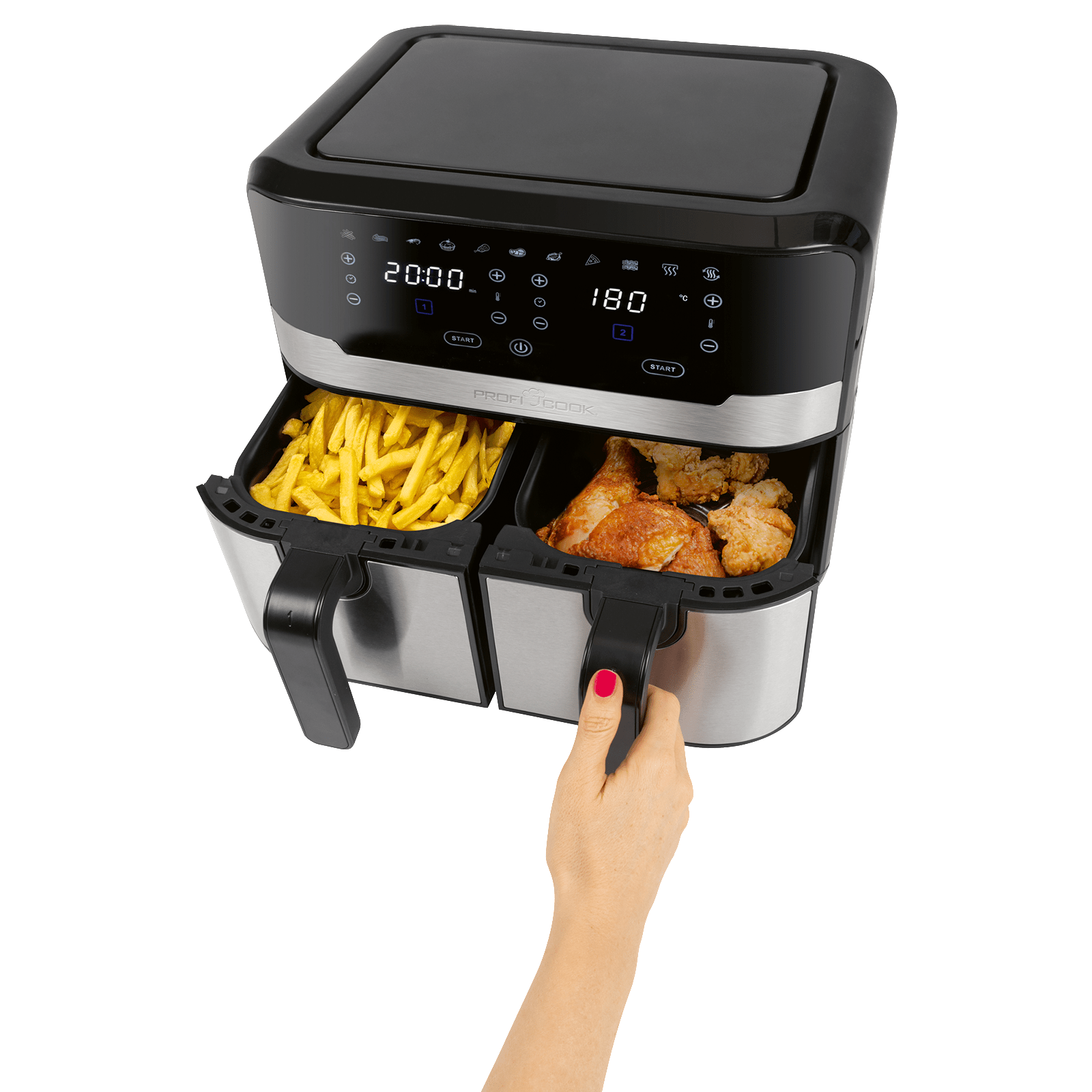 PROFI COOK PC-FR 1242H Öl- und fettfreie Doppel-Heißluft-Fritteuse (9 l