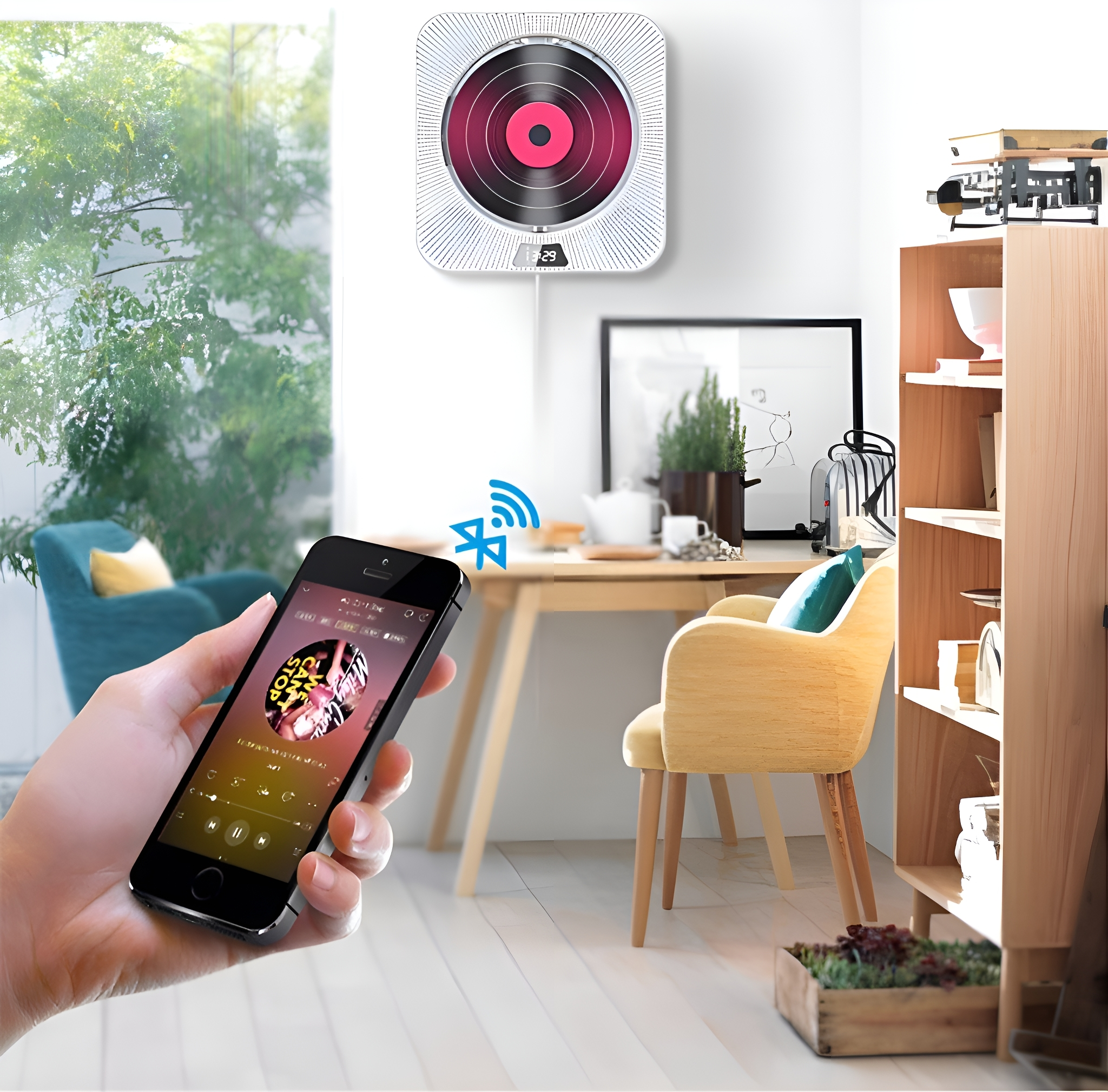 SUZAKUIN Wandmontierter CD-Player mit Bluetooth, USB und FM-Radio