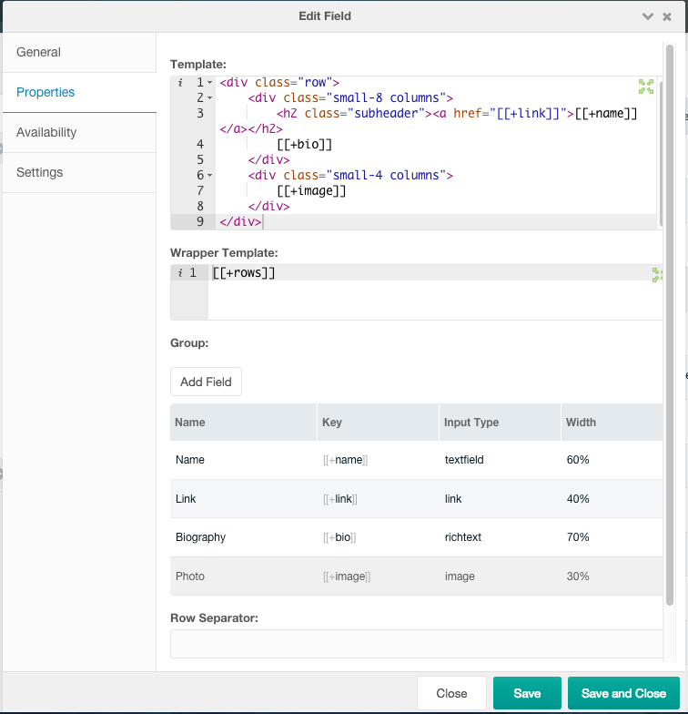 Repeater modmore documentation