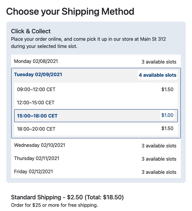 New Time Slots shipping method for Commerce •