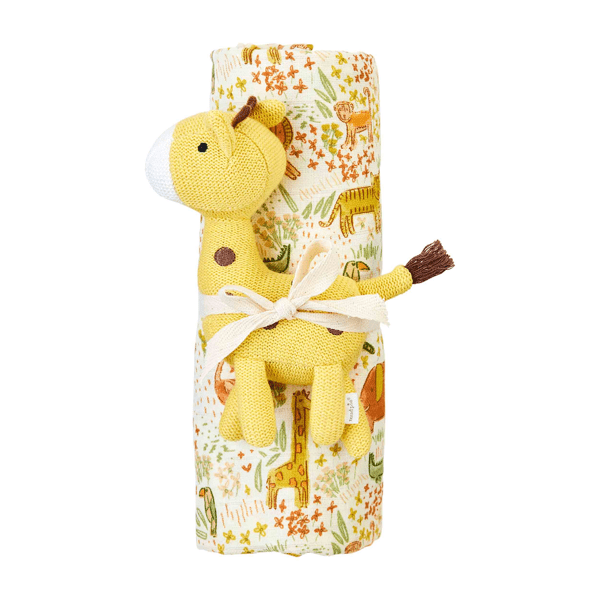Safari Swaddle and Rattle Set Mud Pie