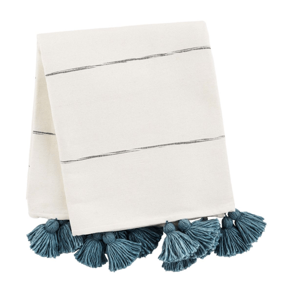 Striped Blue Tassel Throw Blanket Mud Pie