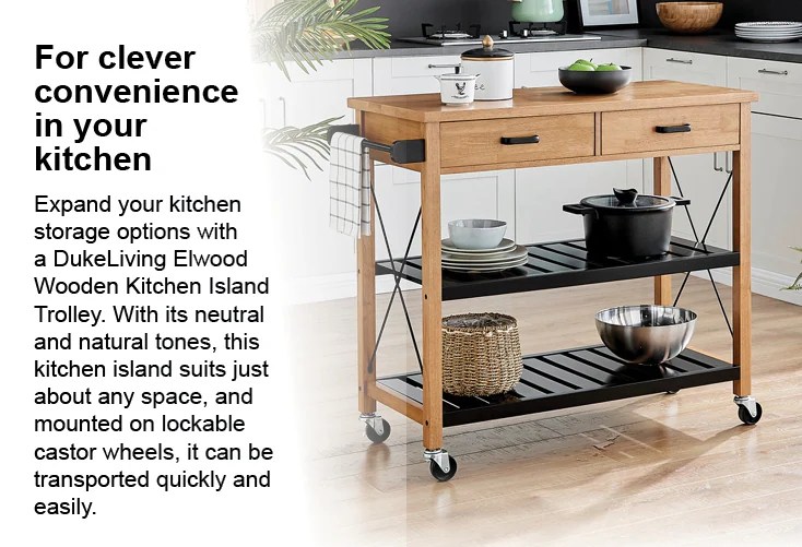 Buy DukeLiving Elwood Wooden Kitchen Island Trolley (Natural) MyDeal
