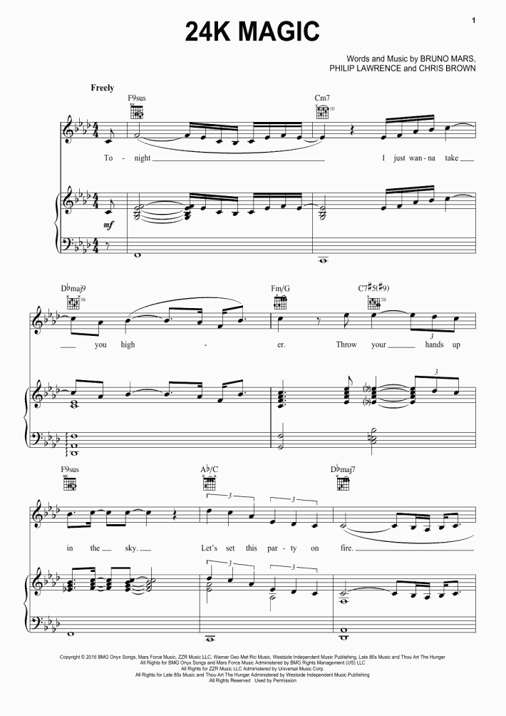 24K Magic Piano Sheet OnlinePianist