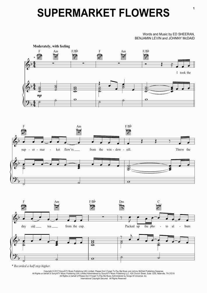 Supermarket Flowers Piano Sheet Music OnlinePianist