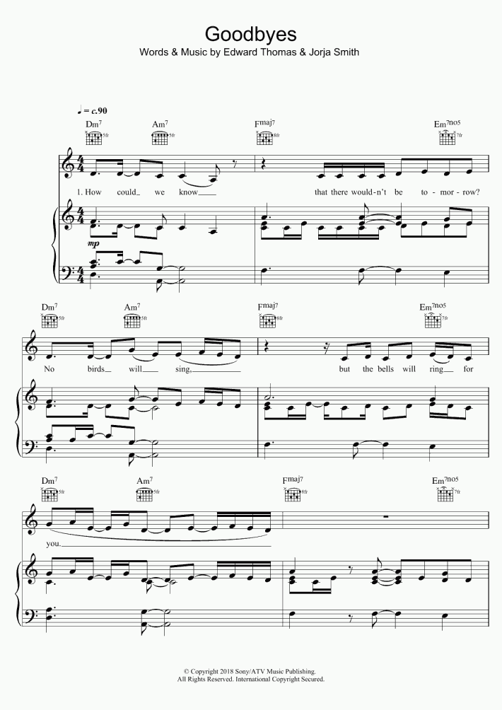 Goodbyes Piano Sheet Music OnlinePianist