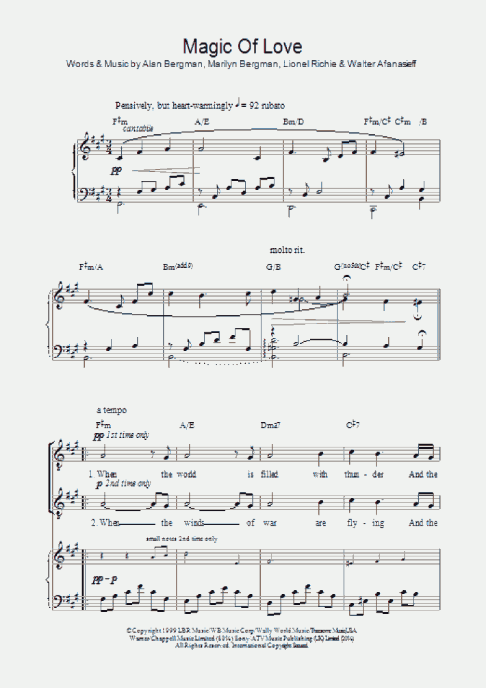 Magic Of Love Piano Sheet Music OnlinePianist