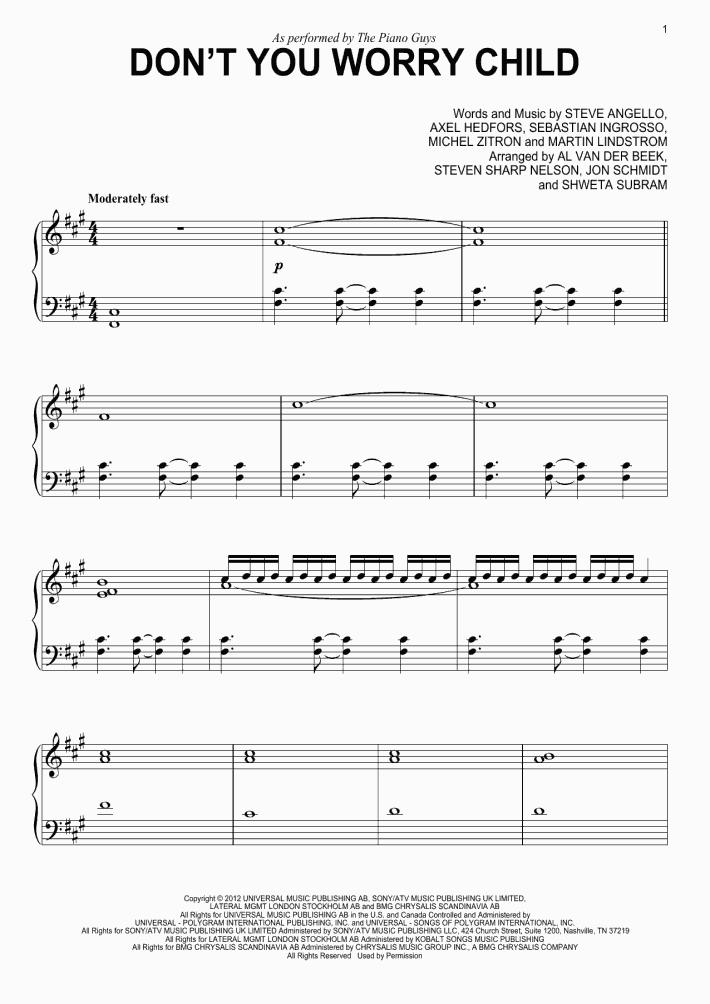 Don't You Worry Child Piano Sheet Music OnlinePianist