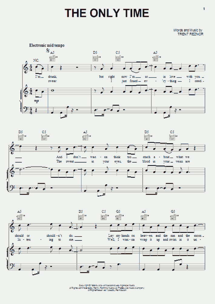 The Only Time Piano Sheet Music OnlinePianist