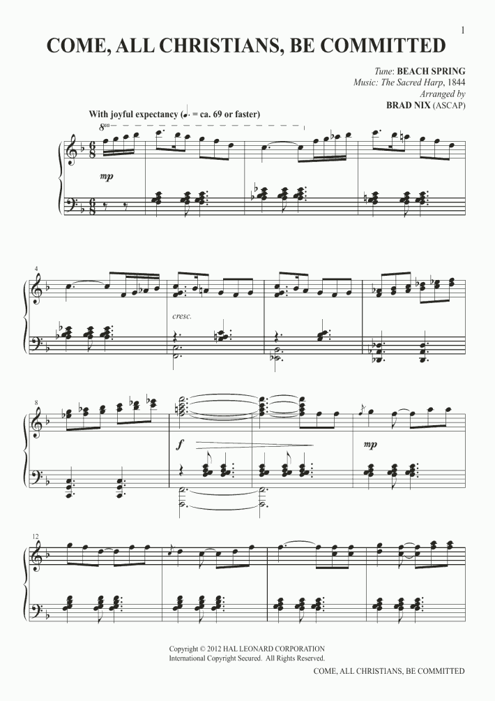 Come, All Christians, Be Committed Piano Sheet Music