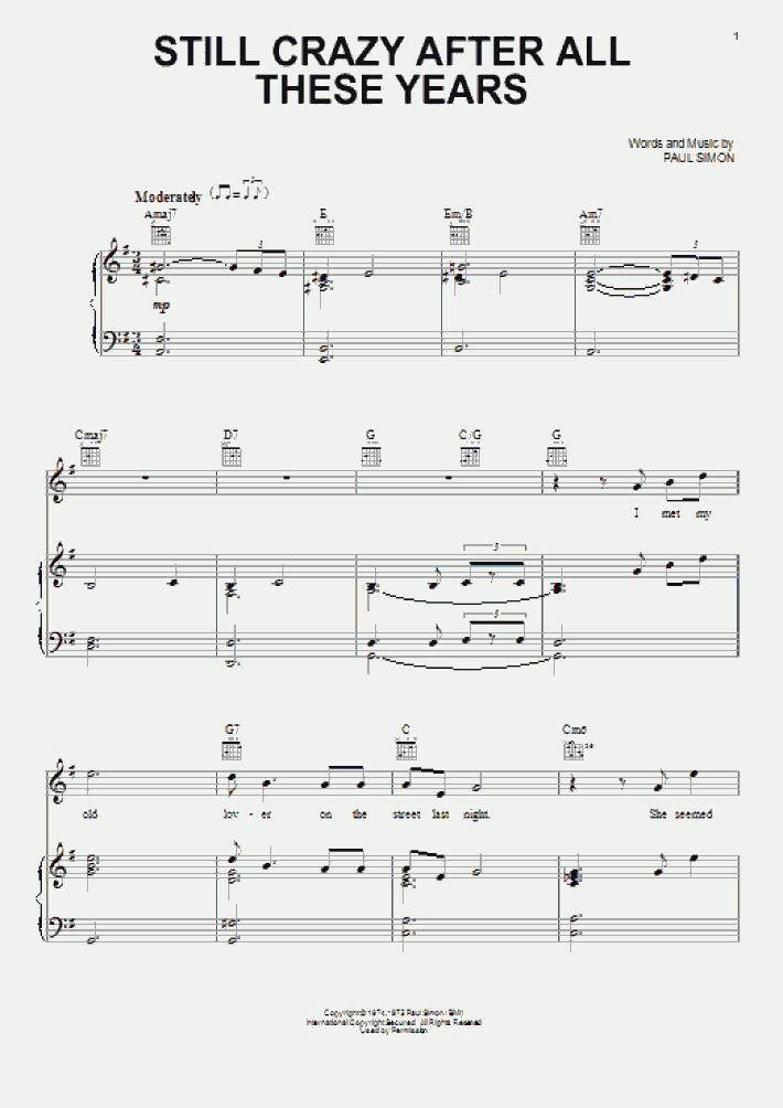 Still Crazy After All These Years Piano Sheet Music