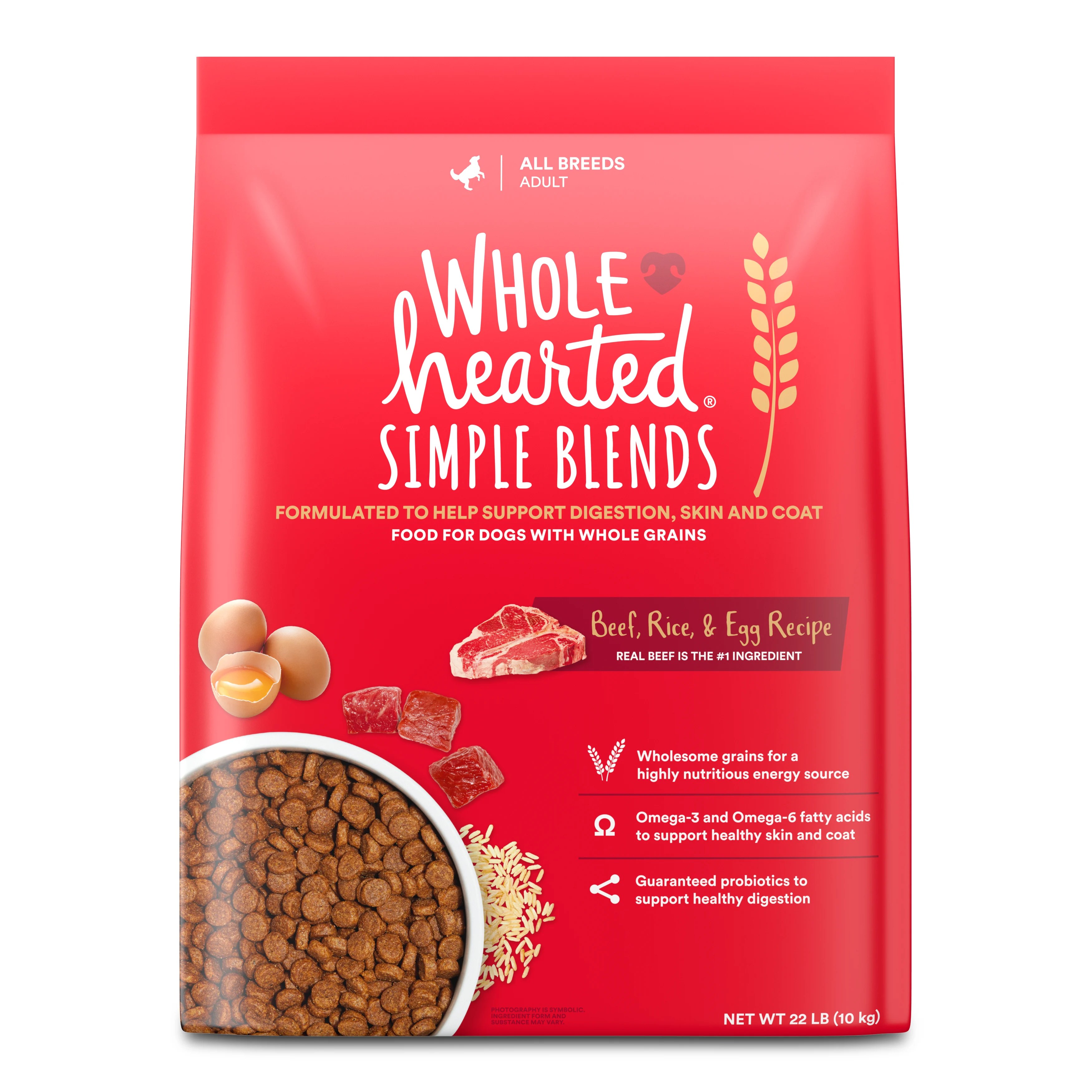 WholeHearted Simple Blends Beef, Rice & Egg Recipe Dry Dog Food, 22 lbs
