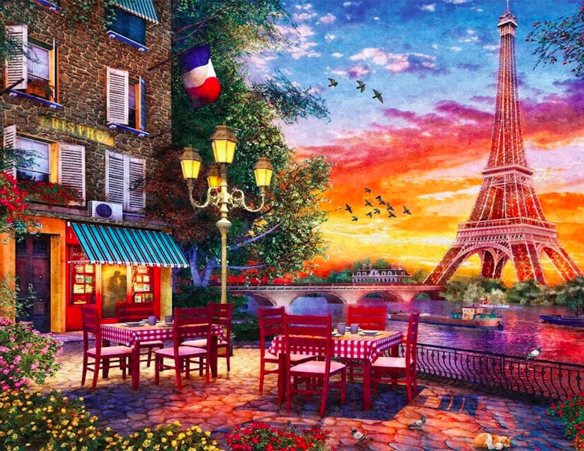 Paris A cafe at sunset online puzzle
