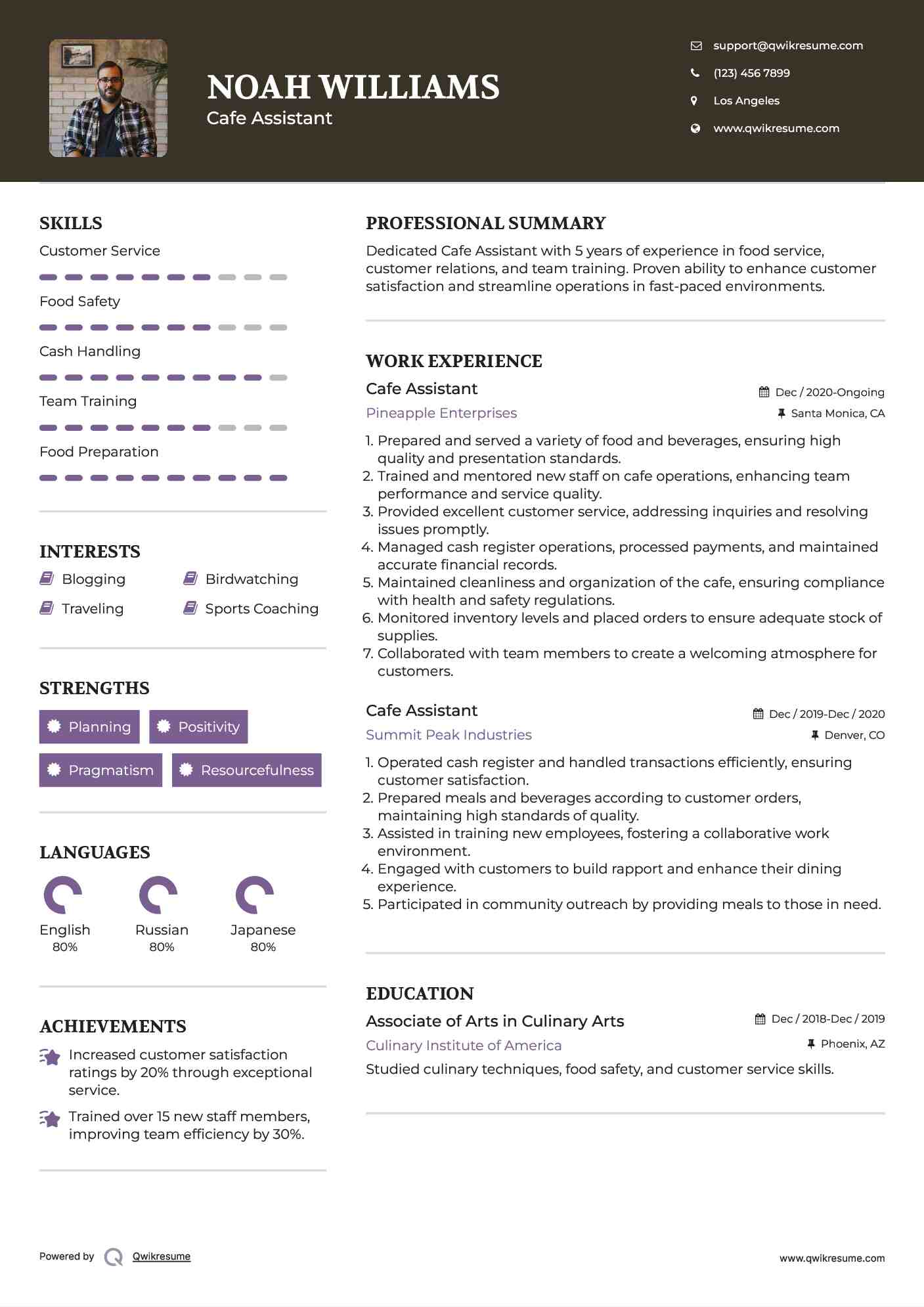 Cafe Assistant Resume Samples QwikResume