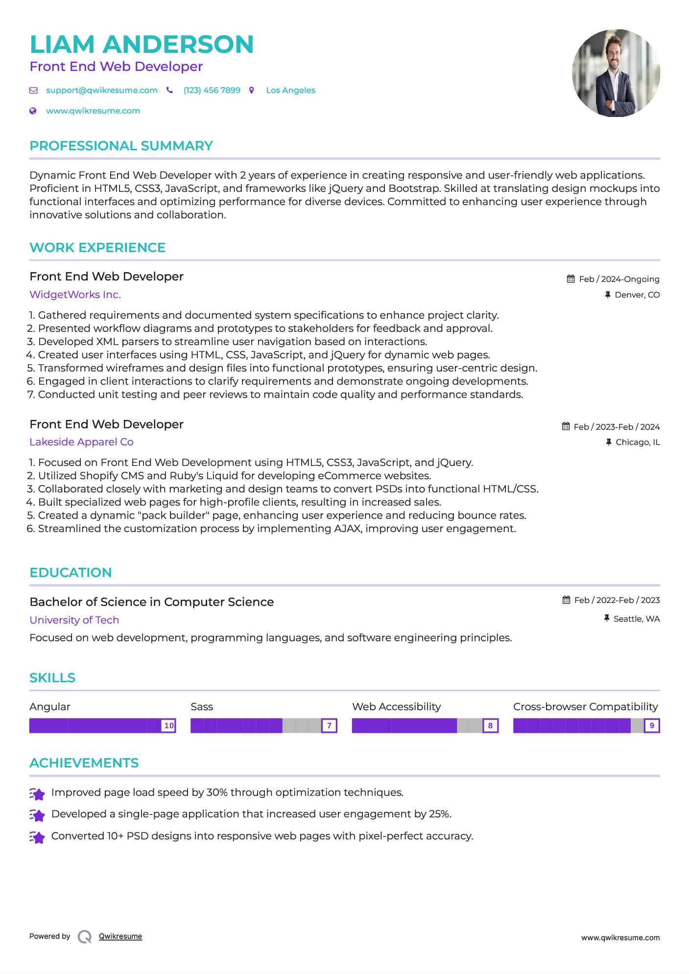 Front End Web Developer Resume Samples QwikResume