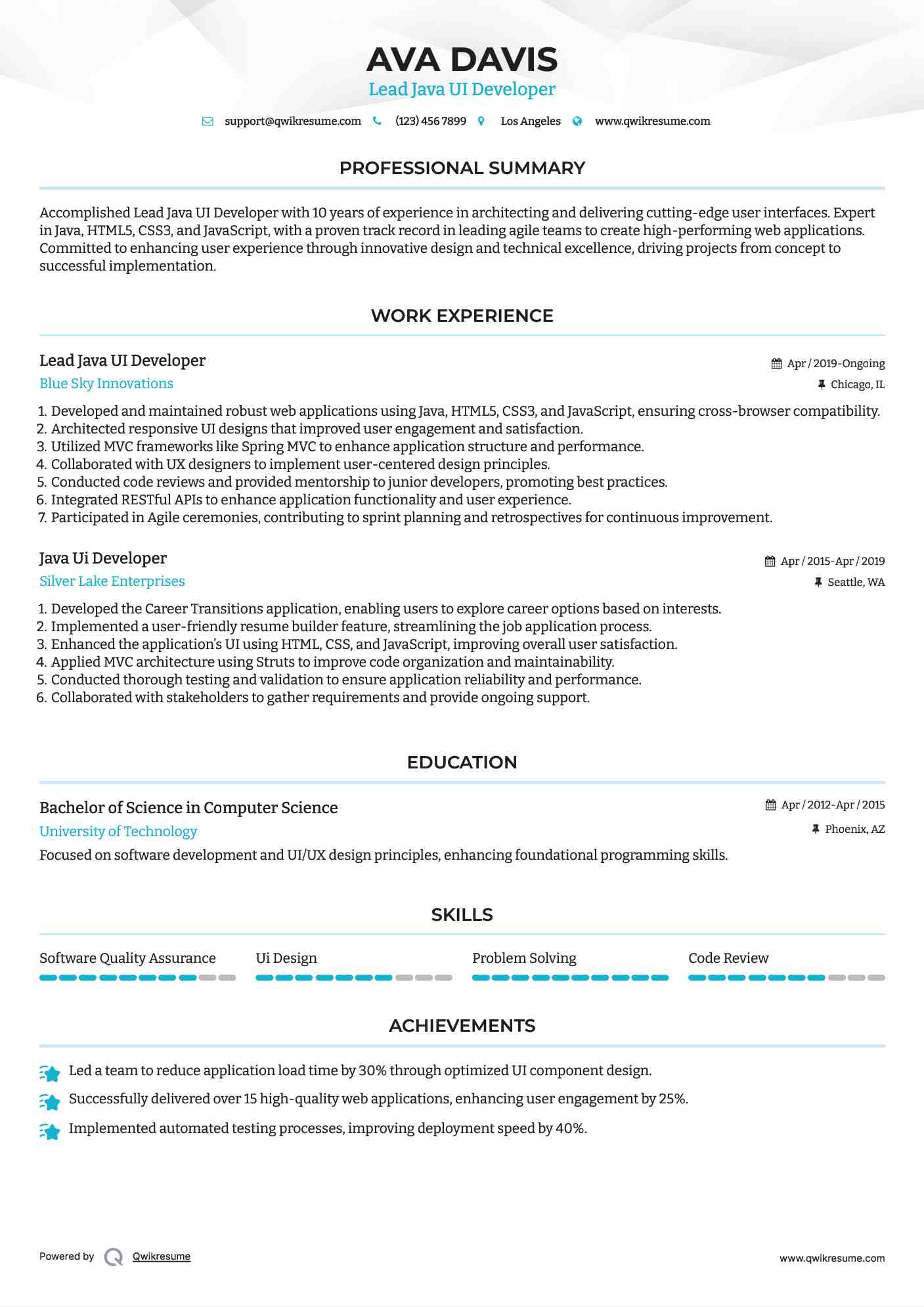 Java UI Developer Resume Samples QwikResume