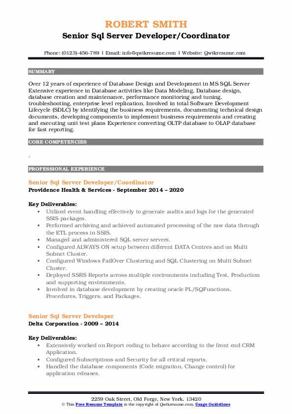 Senior SQL Server Developer Resume Samples QwikResume