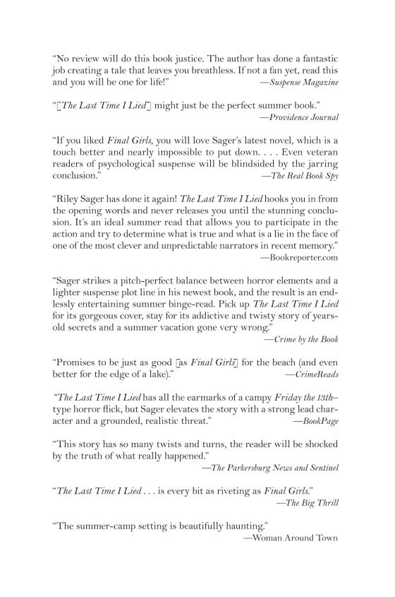 The Last Time I Lied by Riley Sager 9781524743093 Brightly Shop