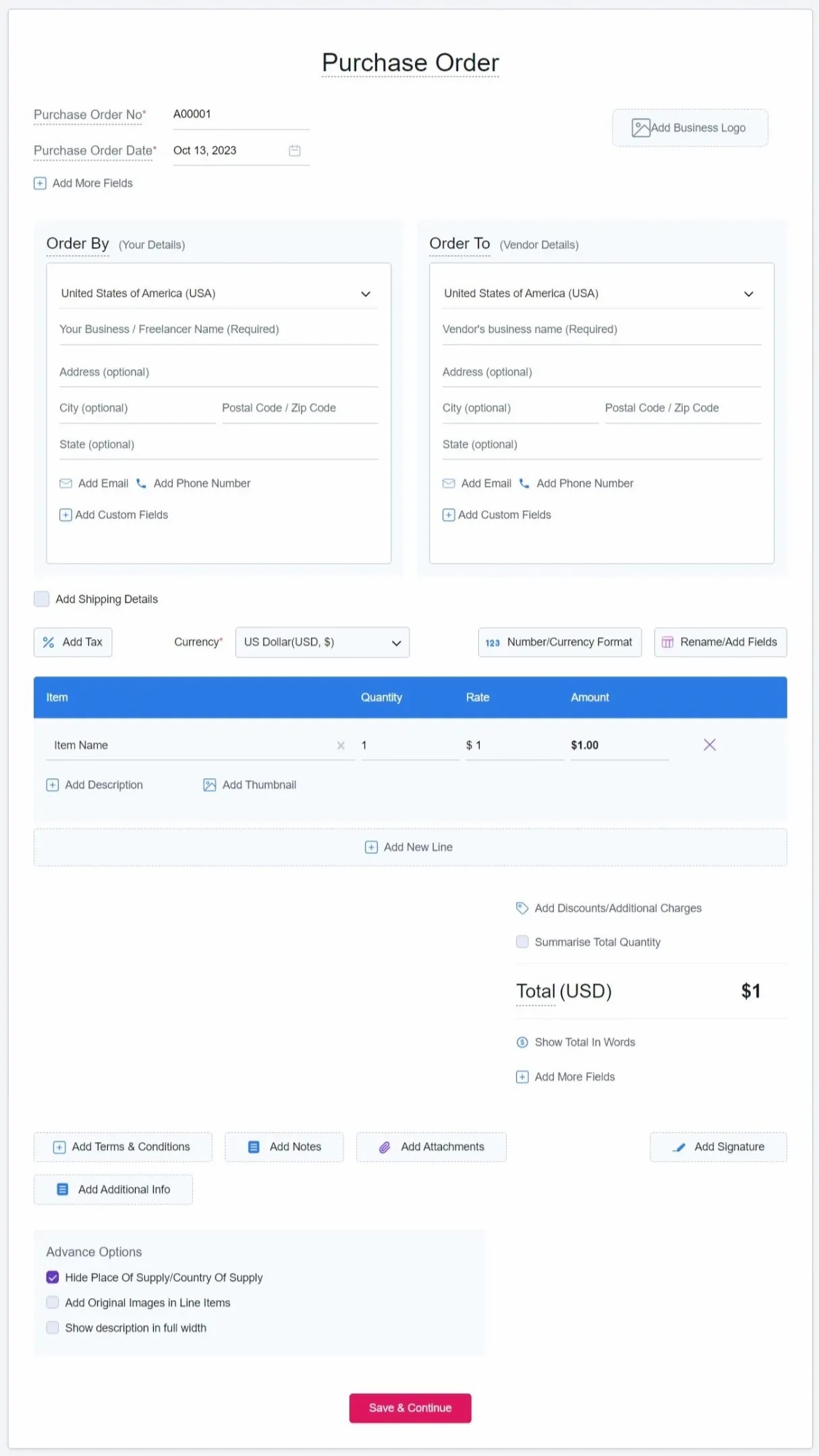 Purchase Order Template Free PO Generator Refrens