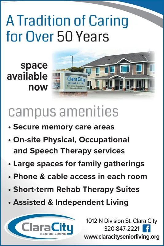 SATURDAY, APRIL 20, 2024 Ad Clara City Care Center West Central Tribune