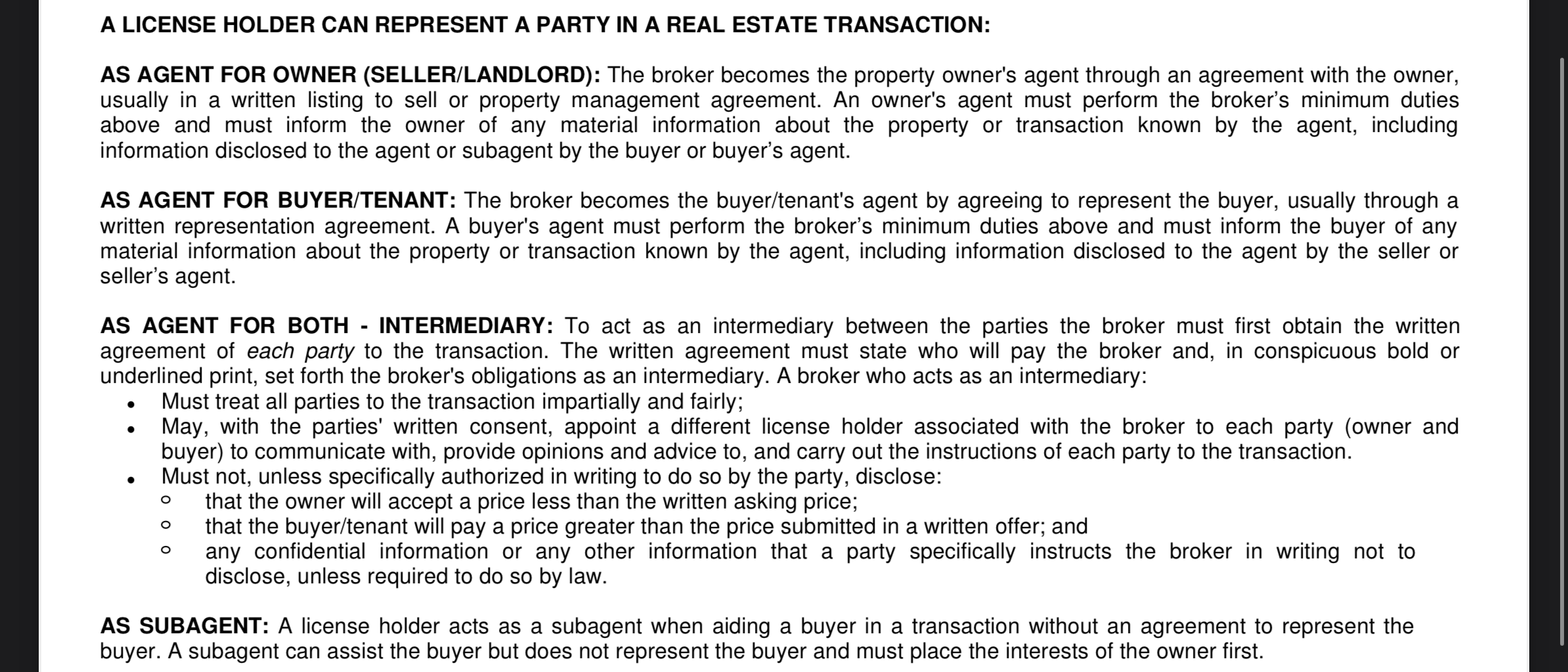 Agency Disclosures and What to Expect