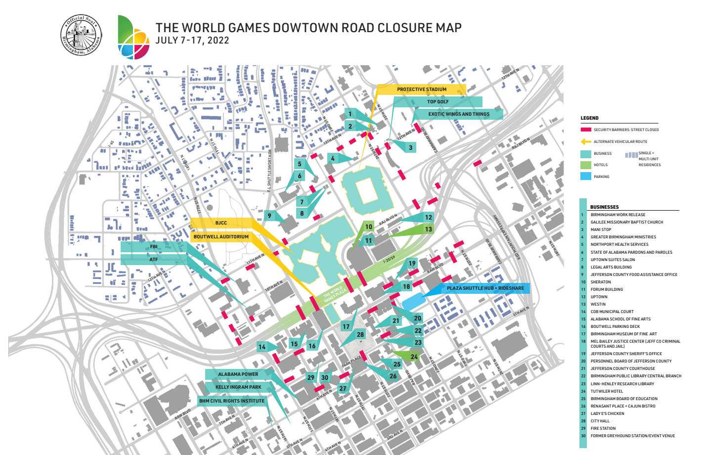 The World Games 2022 Road Closure Maps