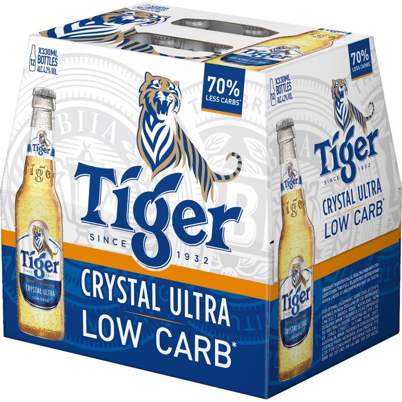 Super Liquor Tiger Crystal Ultra Low Carb Bottles 12x330ml