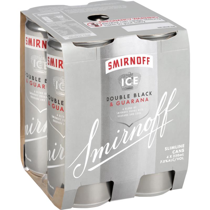 Super Liquor Smirnoff Ice Double Black & Guarana 7 Cans 4x250ml
