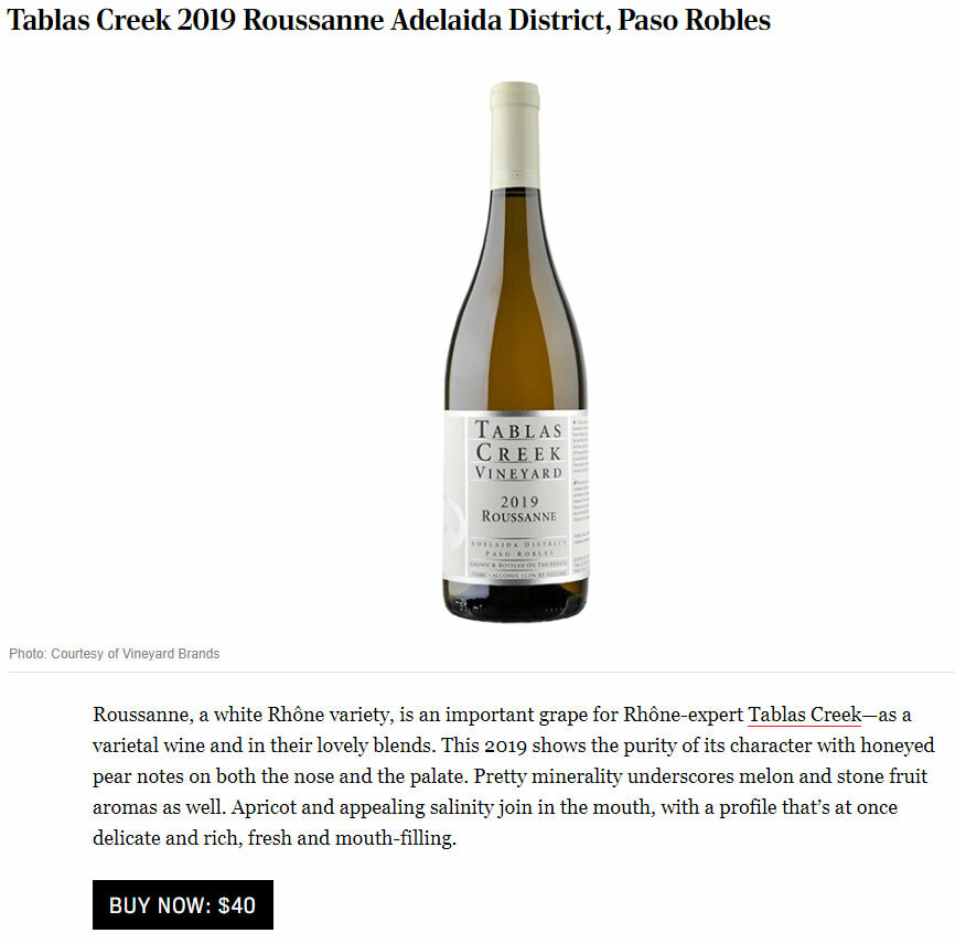 2019 Roussanne in Robb Report's "11 Outstanding New… Tablas Creek