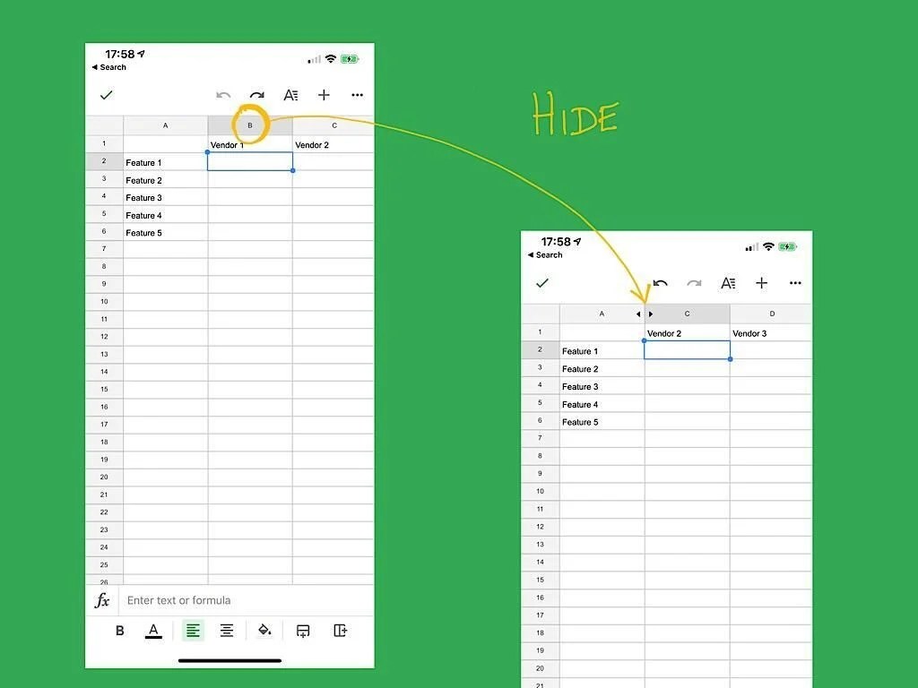 如何在 Google 表格中隐藏列或行