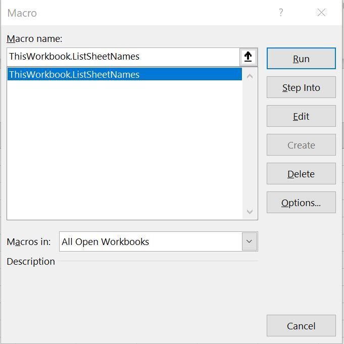 How to use VBA procedures to generate a list of sheet names in an Excel