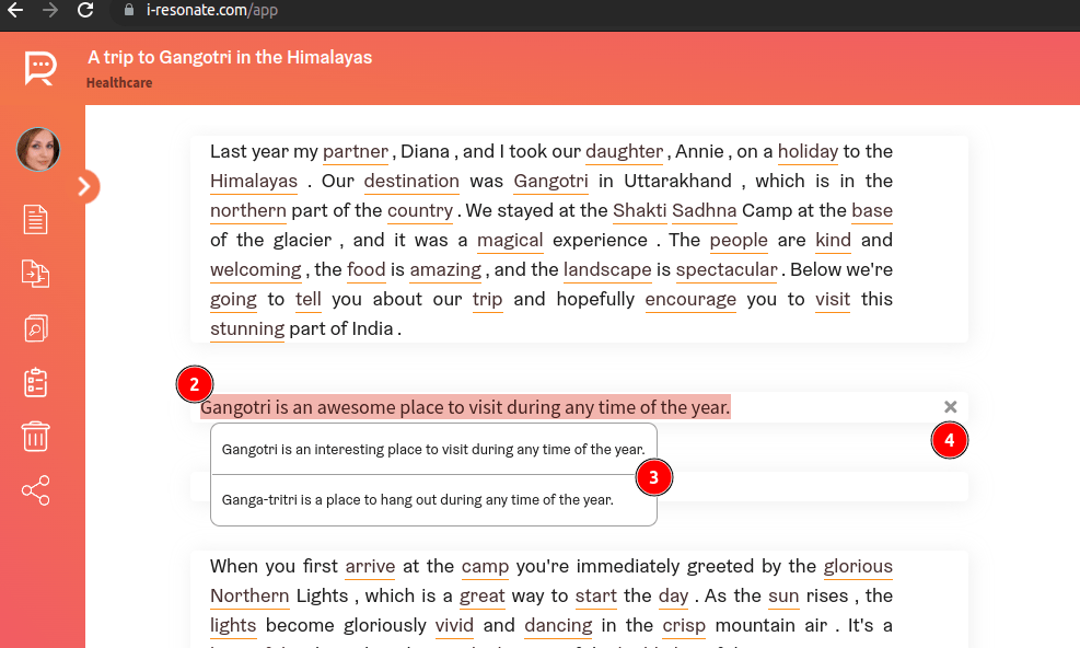 Rephrase sentences with AI Using iResonate AI Companion