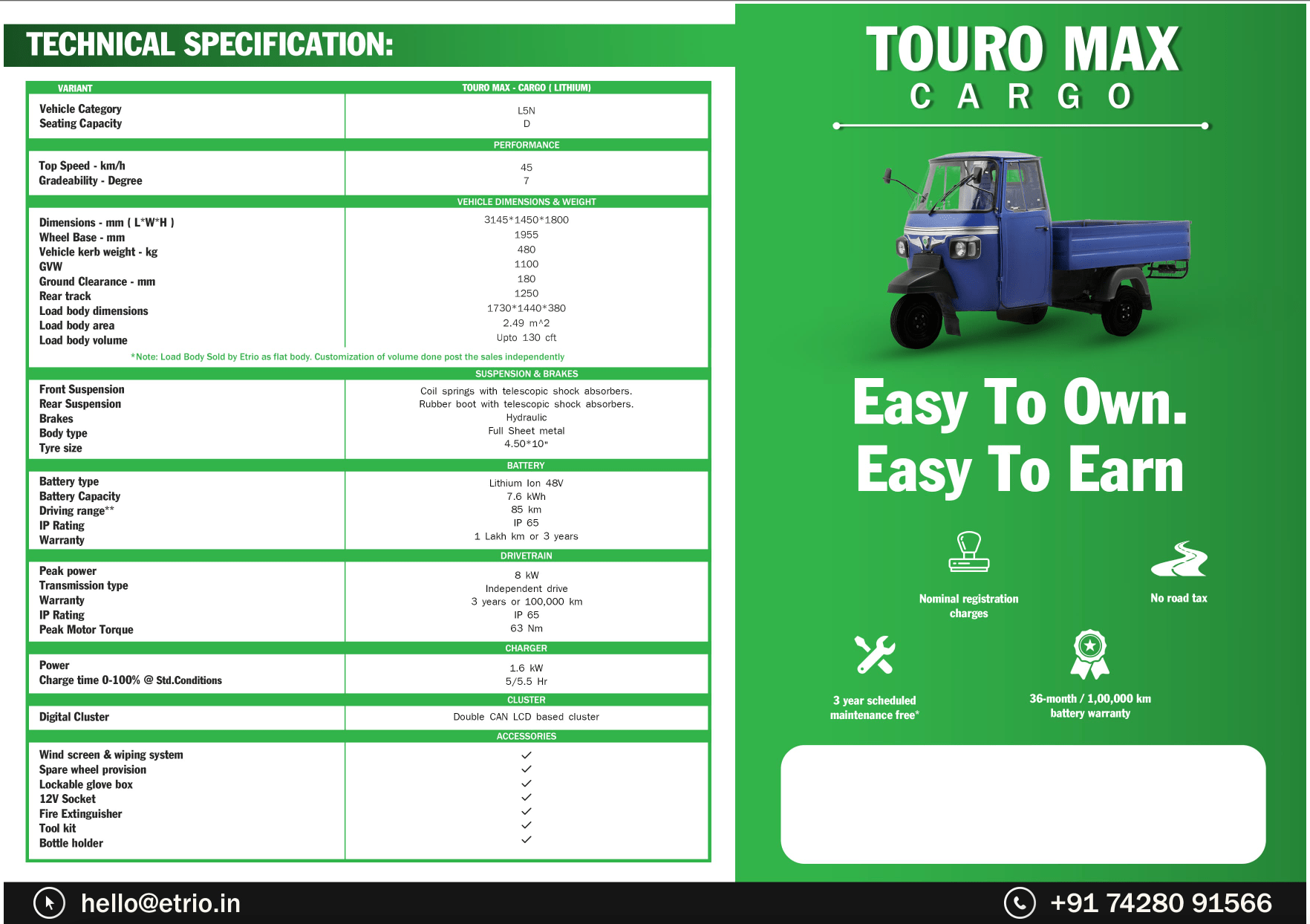 Get the best price for ETRIO three wheeler commercial electric vehicle