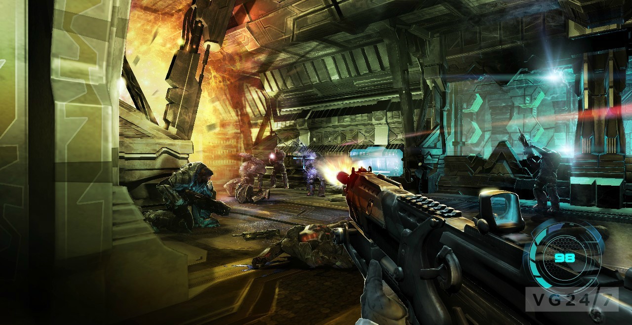 Alien Fear screens show men in big suits fighting aliens VG247