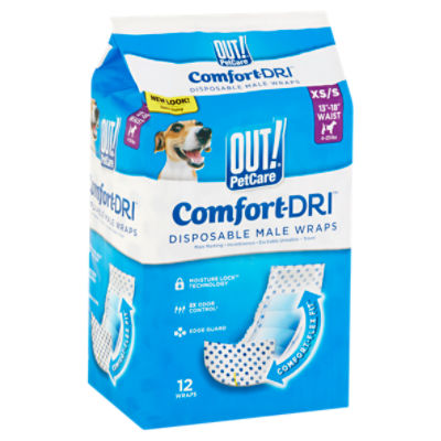 Out! PetCare ComfortDri Disposable Male Wraps for Dogs, XS/S, 425 lbs